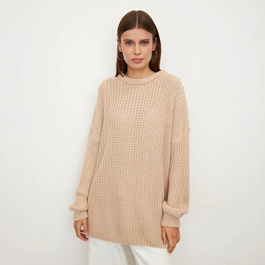 Damen Grobstrickpullover mit lässigem Schnitt und weitem Kragen Fudus