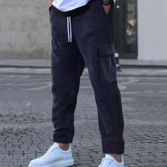 Damen lässige Cargo-Hose mit praktischen Seitentaschen und verstellbarem Kordelzug Fudus