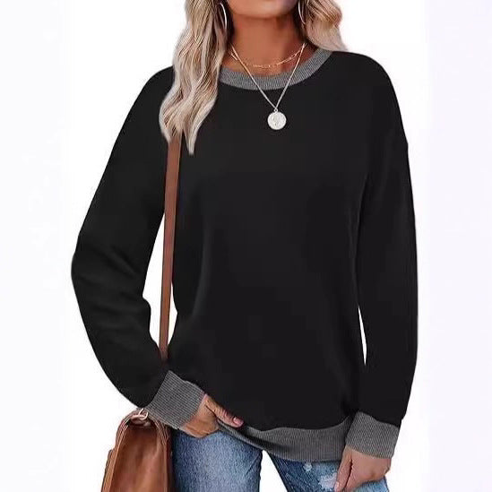Damen lässiger Sweatshirt mit kontrastierenden Bündchen Fudus