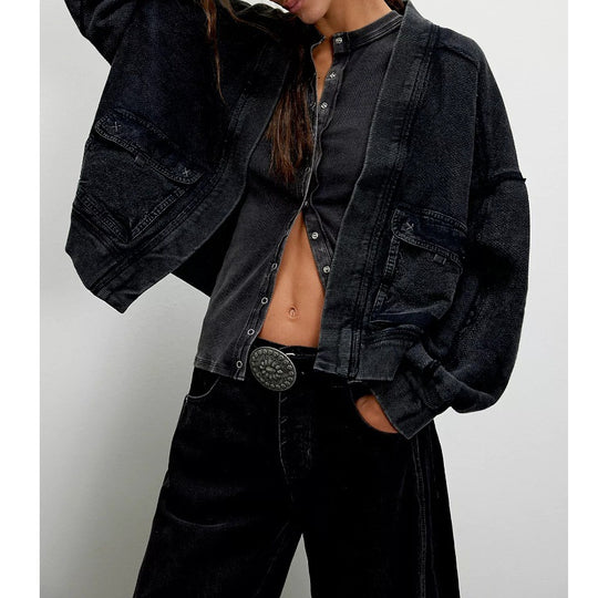 Damen lässige Hoodie-Jacke mit weiten Ärmel und praktischen Taschen Fudus