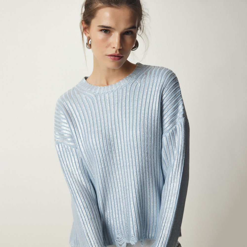 Damen modischer cropped Strickpullover mit einzigartigen Fransen Fudus