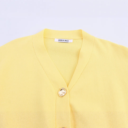 Damen lässige Strickjacke mit Ballonärmeln und eleganten Knopfdetails Fudus