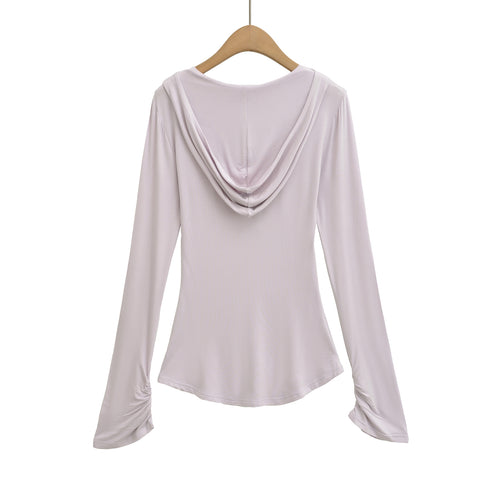 Damen langärmliges Kapuzenshirt mit modischen Knopfdetails Fudus