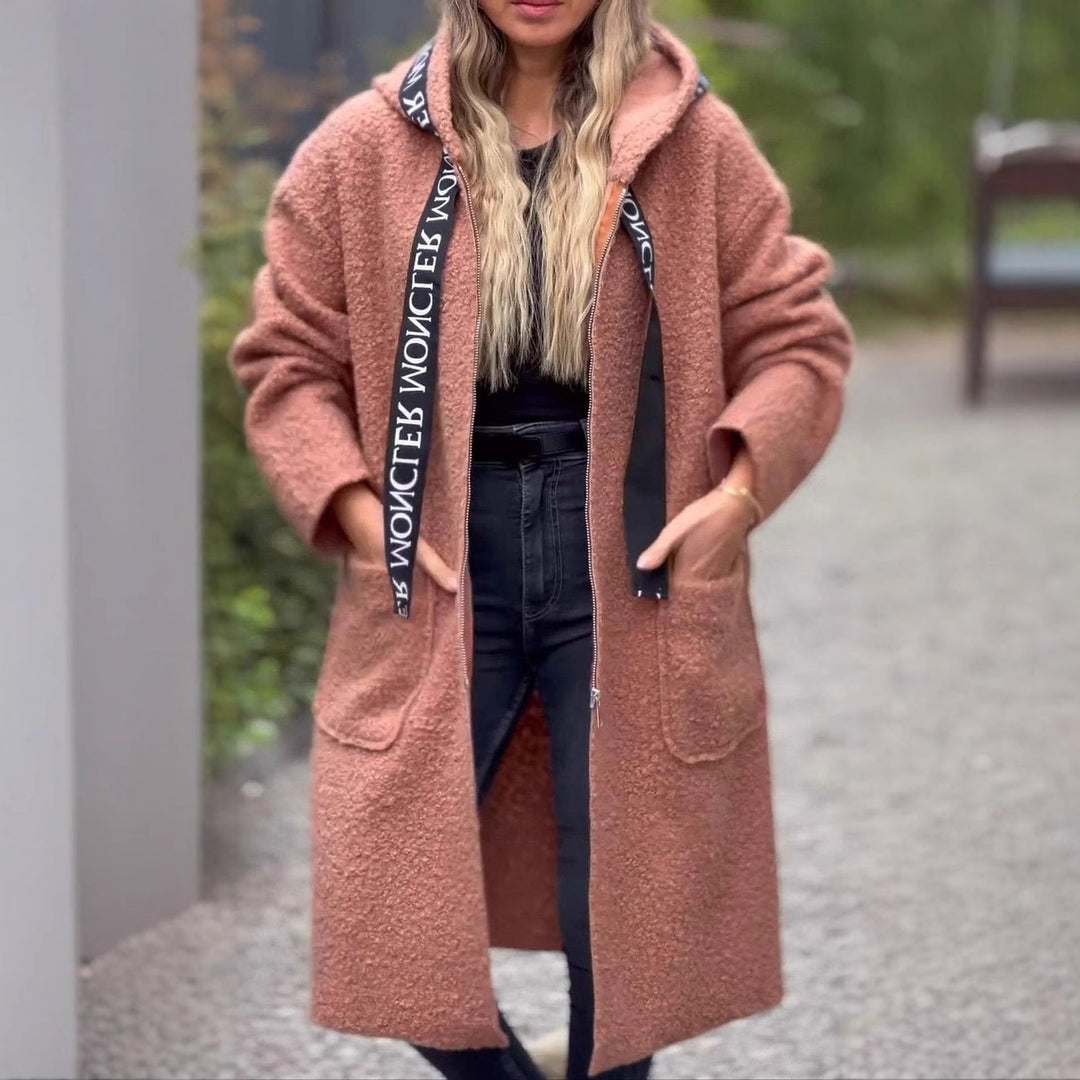 Damen Kuschelige Langjacke mit Kapuze und praktischen Taschen Fudus