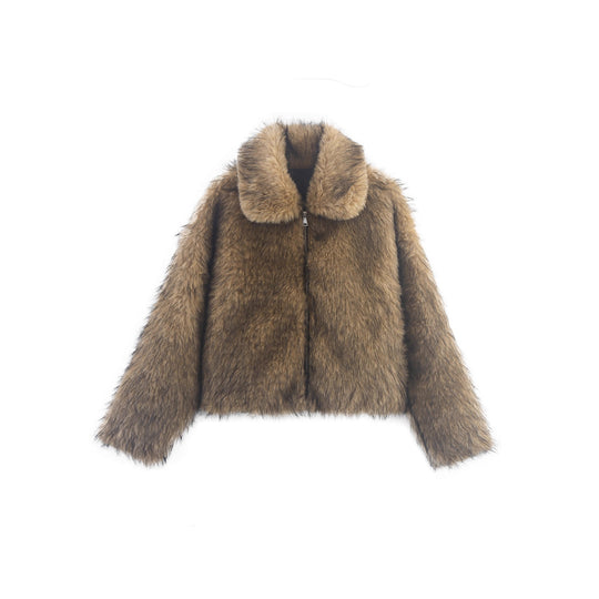 Damen Kunstfelljacke mit weichem Kragen und modischem Schnitt Fudus
