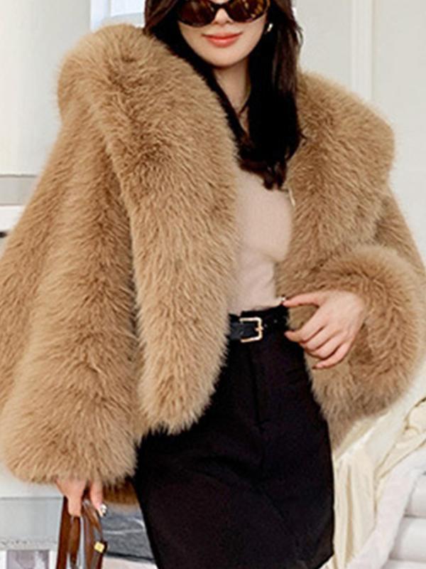 Damen Hochwertige elegante Kunstpelzjacke mit Kapuze Fudus