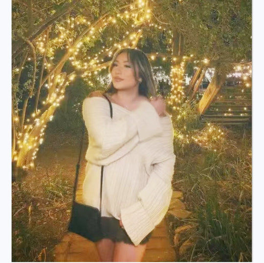 Damen grobstrickiger Pullover mit offener Schulter und lässigem Schnitt Fudus