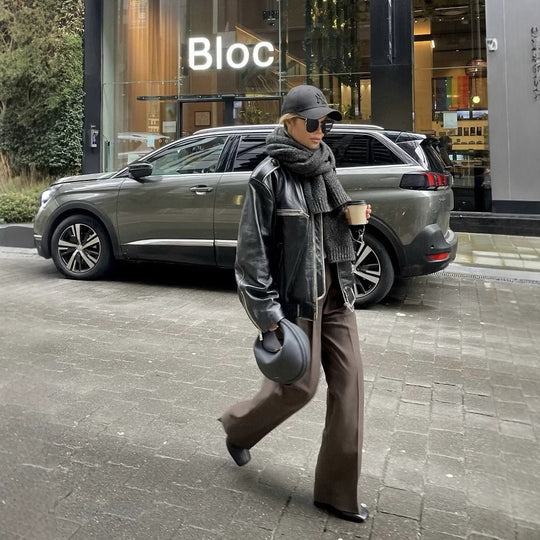 Damen lässige Lederjacke mit elastischem Saum Fudus