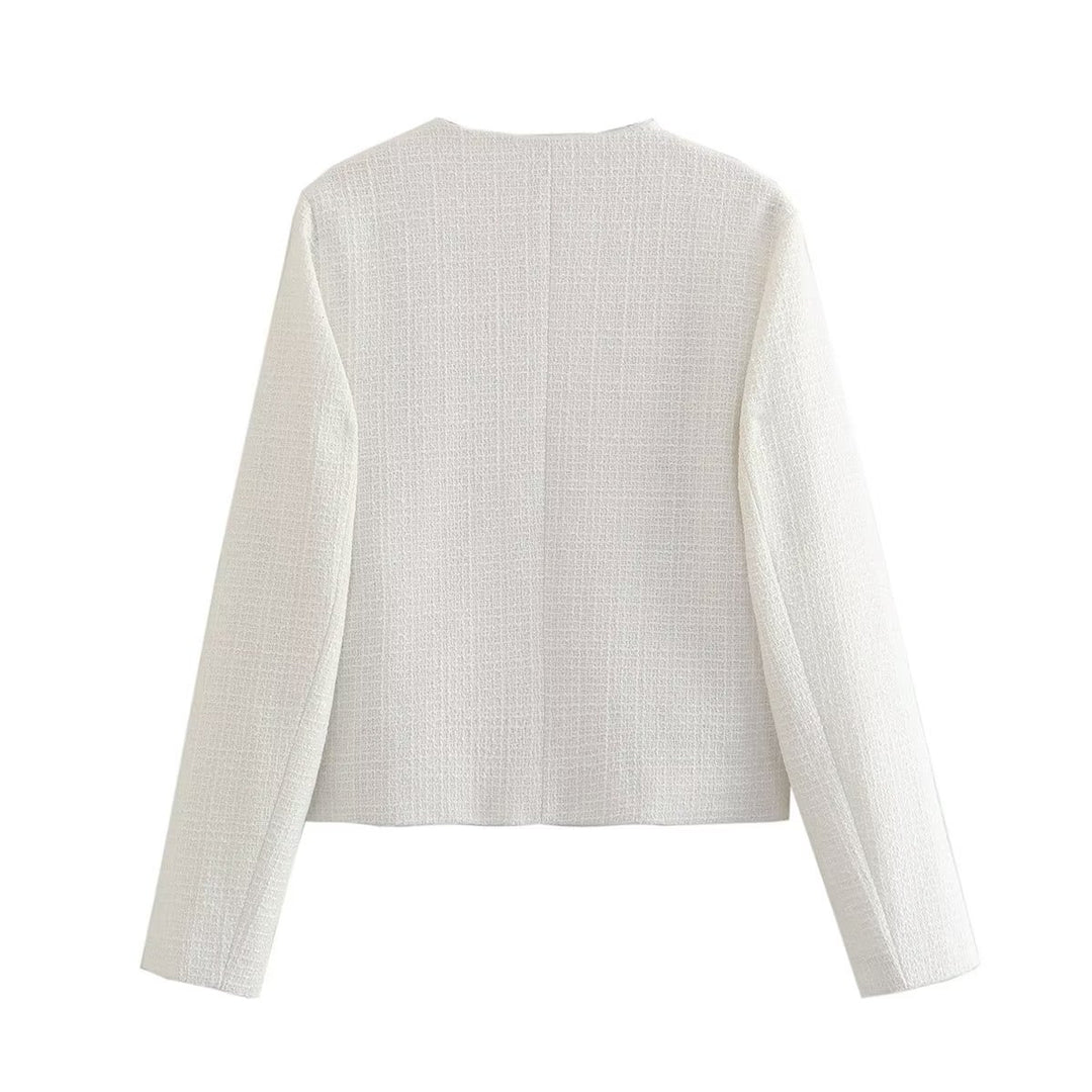 Damen Kurze Tweedjacke mit dekorativen Knöpfen Fudus