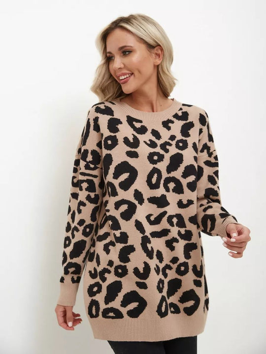 Damen Grobstrickpullover mit Leopardenmuster Fudus