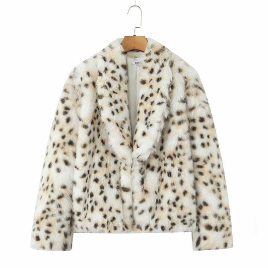 Damen Kunstfelljacke mit elegantem Leopardmuster Fudus