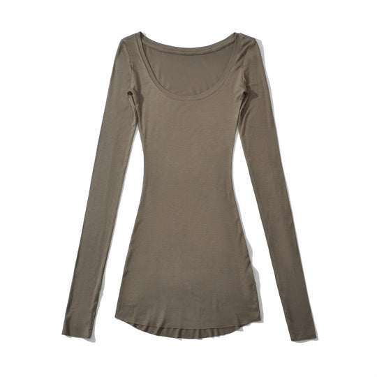 Damen langärmliges Basic-Oberteil mit rundem Ausschnitt Fudus