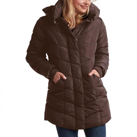 Damen Langer gesteppter Winterparka mit hochgeschlossenem Kragen Fudus