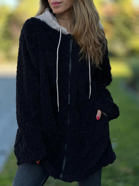 Damen Kuscheljacke aus weichem Teddy-Fleece mit Reißverschluss Fudus