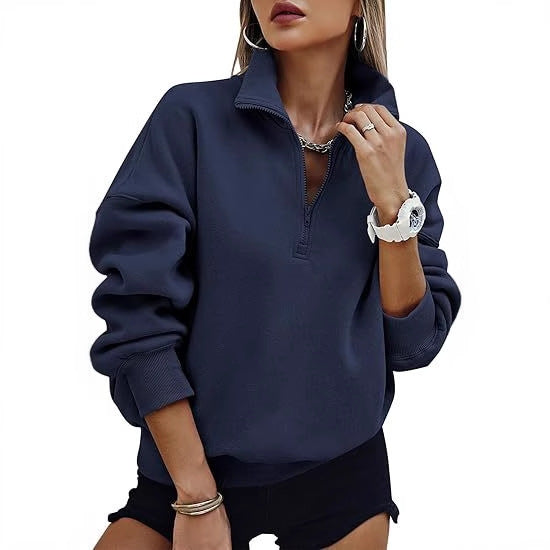 Damen Kapuzensweatshirt mit kurzem Reißverschluss und überschnittenen Schultern Fudus