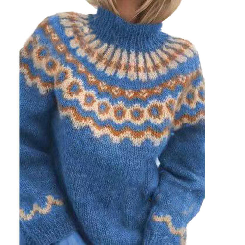 Damen Kuscheliger Strickpullover mit hohem Kragen und Norweger-Muster Fudus