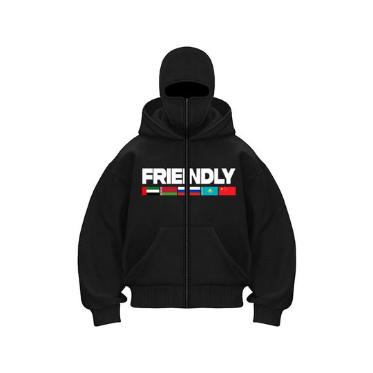 Damen Kapuzenjacke mit festem Reißverschluss und auffälligem grafischen Druck Fudus