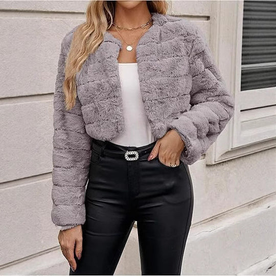 Damen Kurzfelljacke im modernen Leopardenmuster Fudus