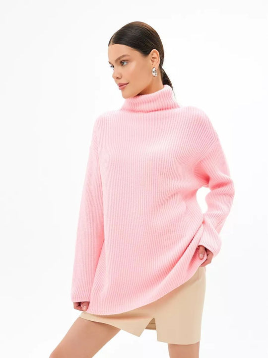 Damen Grobstrick Pullover mit hohem Rollkragen und lässigem Schnitt Fudus