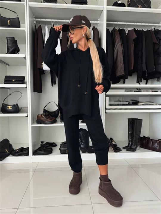 Damen Hoher Komfort Hoodie und Jogginghose Set Fudus