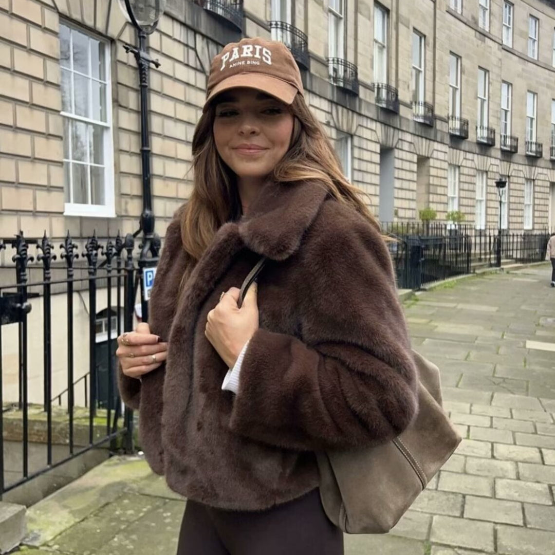 Damen kuschelige Kunstfelljacke mit elegantem Reverskragen Fudus