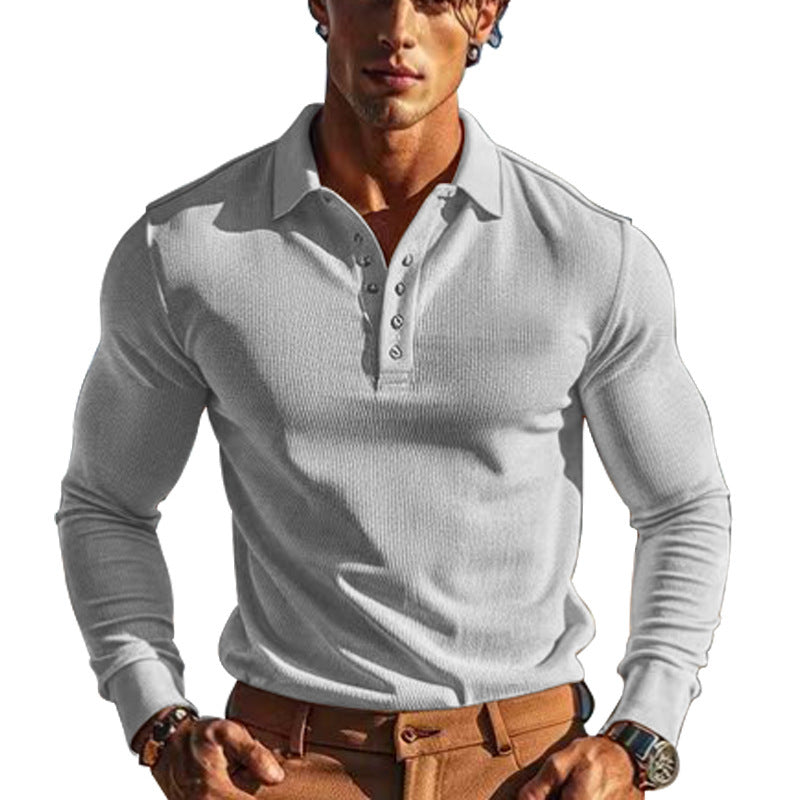 Herren eleganter Langarm-Polo mit Knopfleiste und strukturiertem Design Fudus