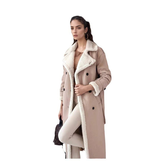 Damen Modischer Mantel im lässigen Schnitt mit Teddyfutter und Doppelknope Fudus