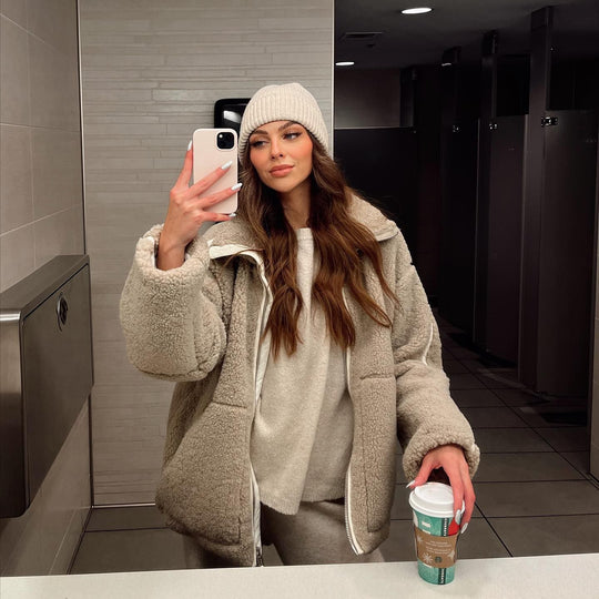 Damen kuschelige Fleecejacke mit hohem Kragen Fudus