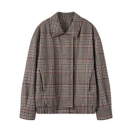 Damen Karierte Übersize-Jacke mit hohen Kragen und elastischem Bund Fudus