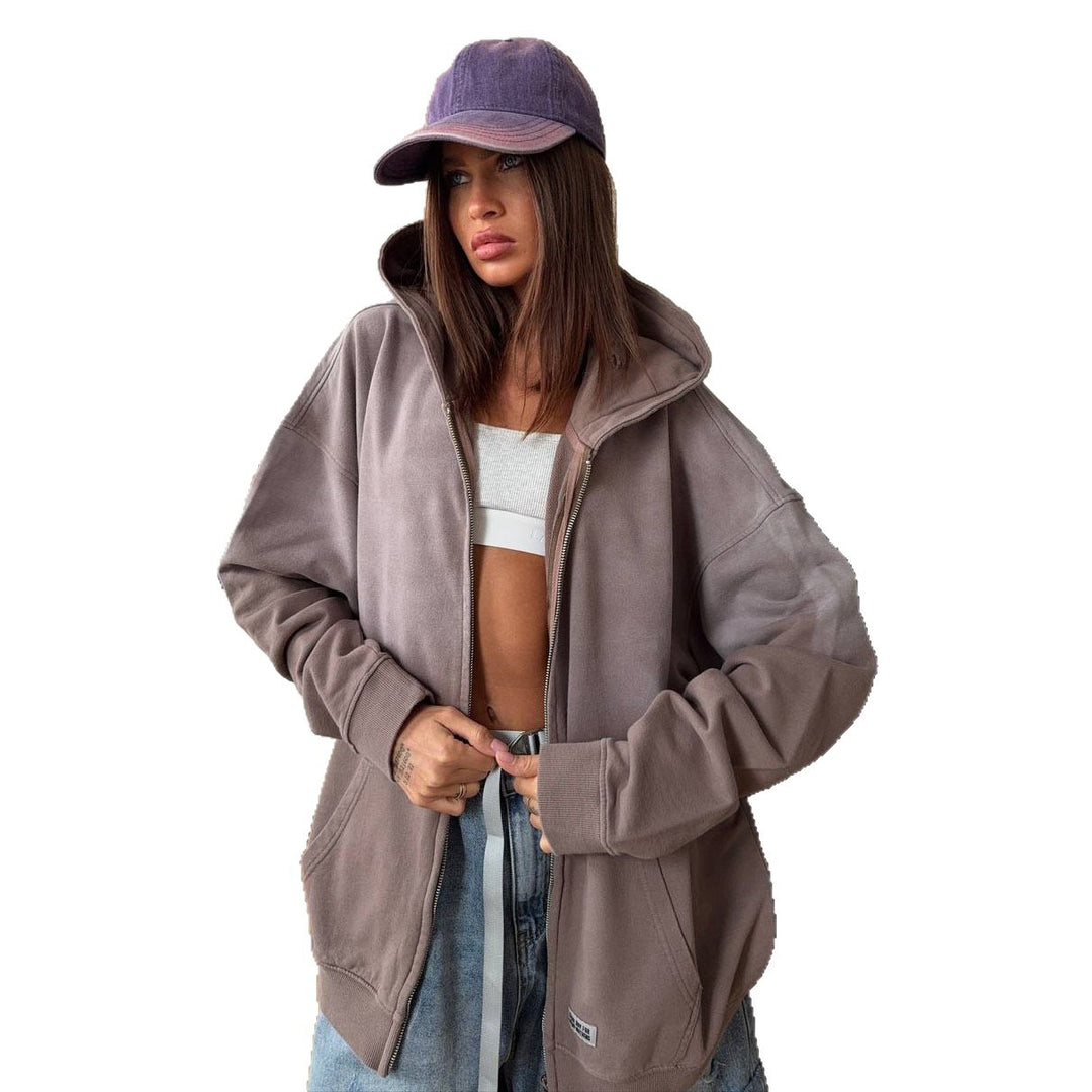 Damen lässige Oversized-Jacke mit hohem Kragen und praktischen Taschen Fudus