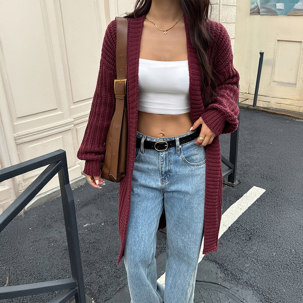 Damen Grobstrickjacke mit offenen Front und lässigem Schnitt Fudus