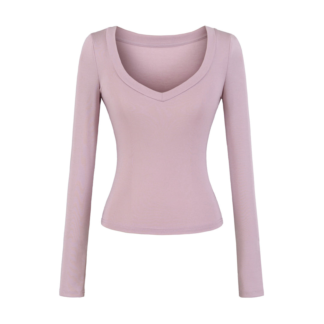 Damen langärmliges Slim-Fit Oberteil mit V-Ausschnitt Fudus