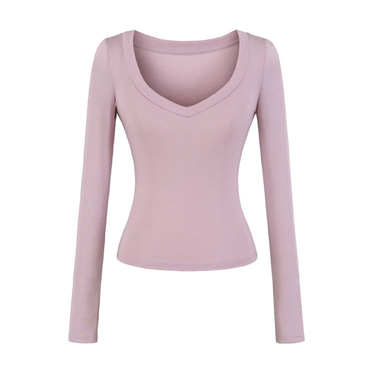 Damen langärmliges Slim-Fit Oberteil mit V-Ausschnitt Fudus