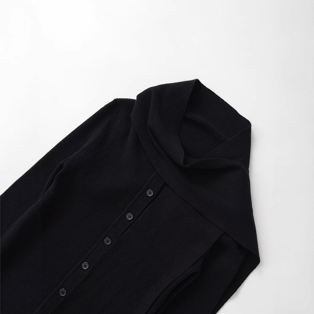 Damen Langarmshirt mit modischem Schalkragen und dekorativen Knopfdetails Fudus