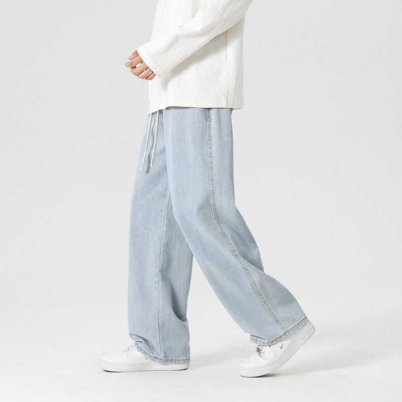 Herren lässige weite Jeanshose mit elastischem Bund und seitlichen Eingrifftaschen Fudus