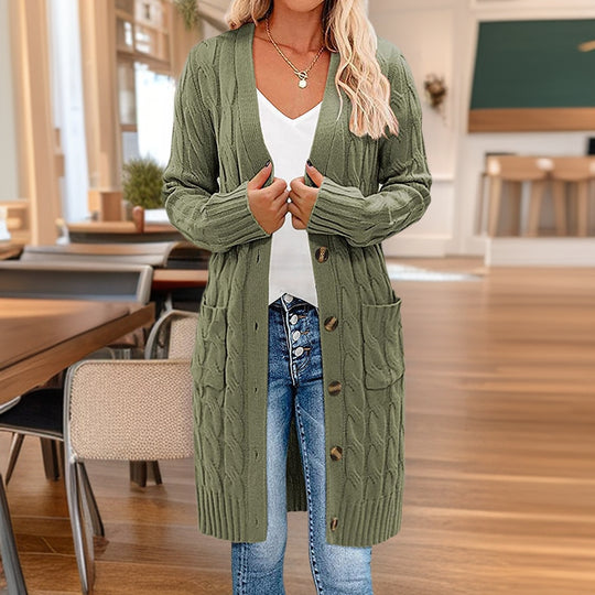 Damen Langstrickjacke mit Zopfmuster Fudus