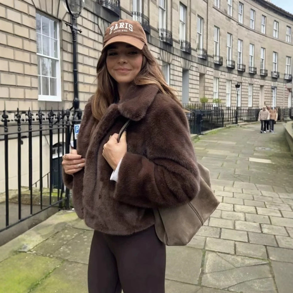 Damen Kurze Kunstfelljacke Fudus