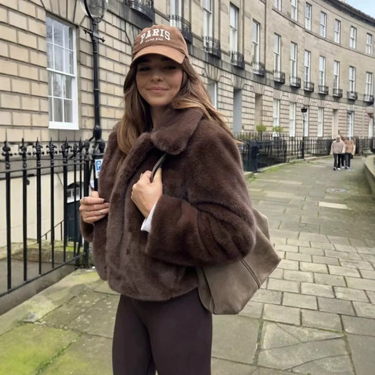 Damen Kurze Kunstfelljacke Fudus