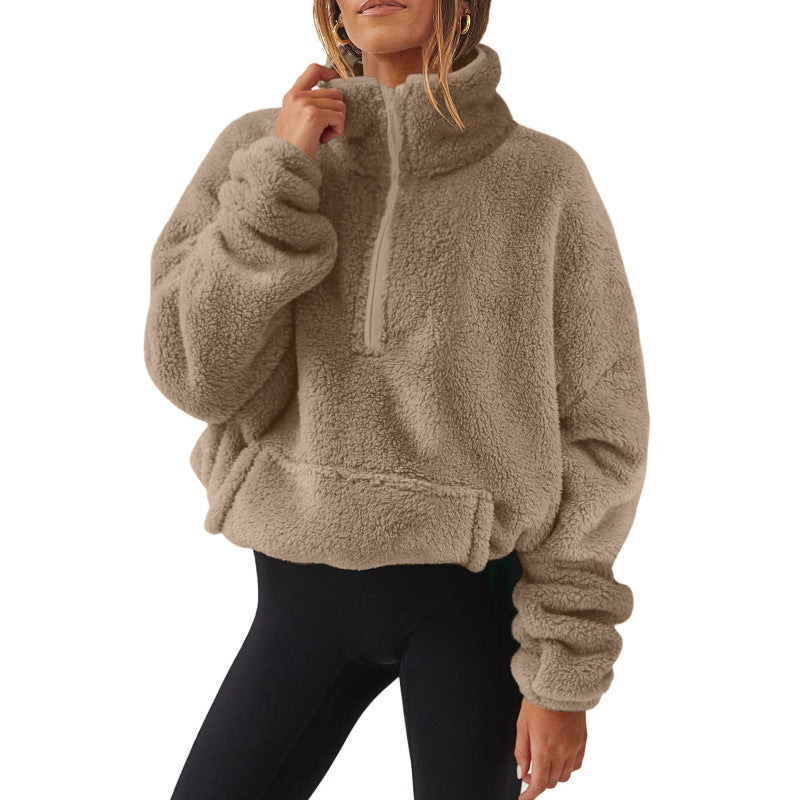 Damen kuscheliger Pullover mit hohem Kragen und Reißverschluss Fudus