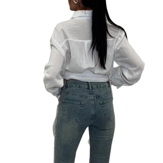 Damen lässige Jeans mit einzigartigen Schnürdetails Fudus