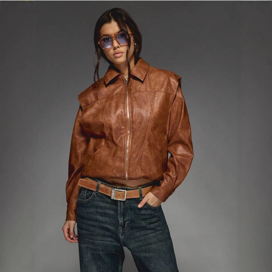 Damen lässige Oversize-Lederjacke Fudus