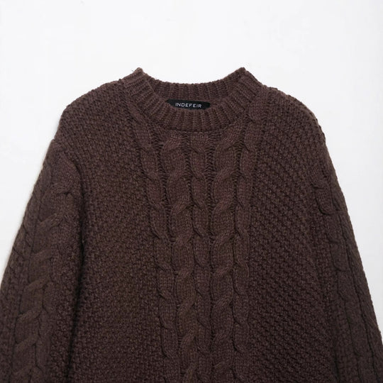 Damen kuscheliger Strickpullover mit dicker Zopfmusterung Fudus