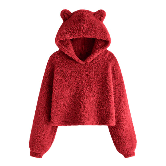 Damen Kuscheliger Fleece Hoodie mit Bärenohren Fudus