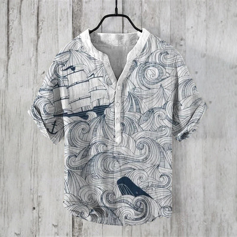 Fudus | Weinlese Fisch Japanische Kunst Leinenmischung Hemd