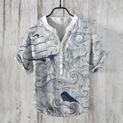 Hemd Leinenmischung Weinlese Fisch Japanische Kunst