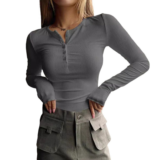 Damen Langarmshirt mit Knopfleiste Fudus