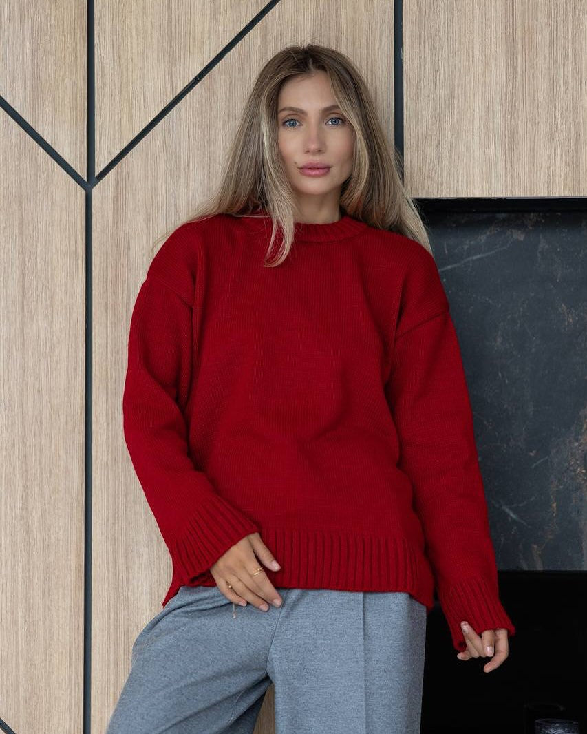 Damen Grobstrickpullover mit weitem Schnitt und Rippbündchen Fudus
