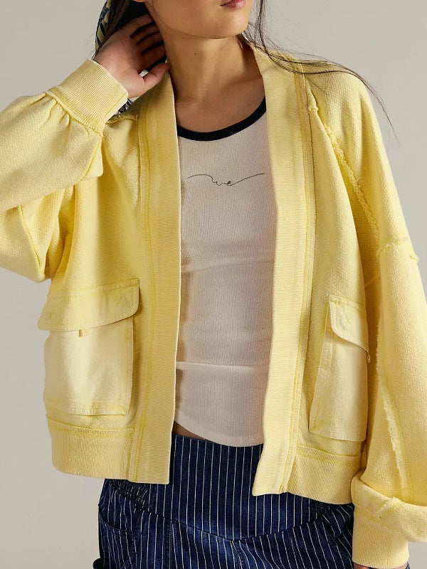 Damen lässige Hoodie-Jacke mit weiten Ärmel und praktischen Taschen Fudus