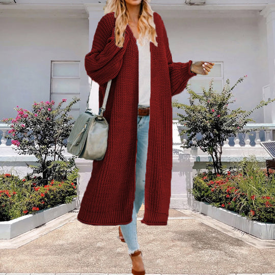 Damen Grobstrick-Langjacke mit weitem Schnitt und modischen Details Fudus