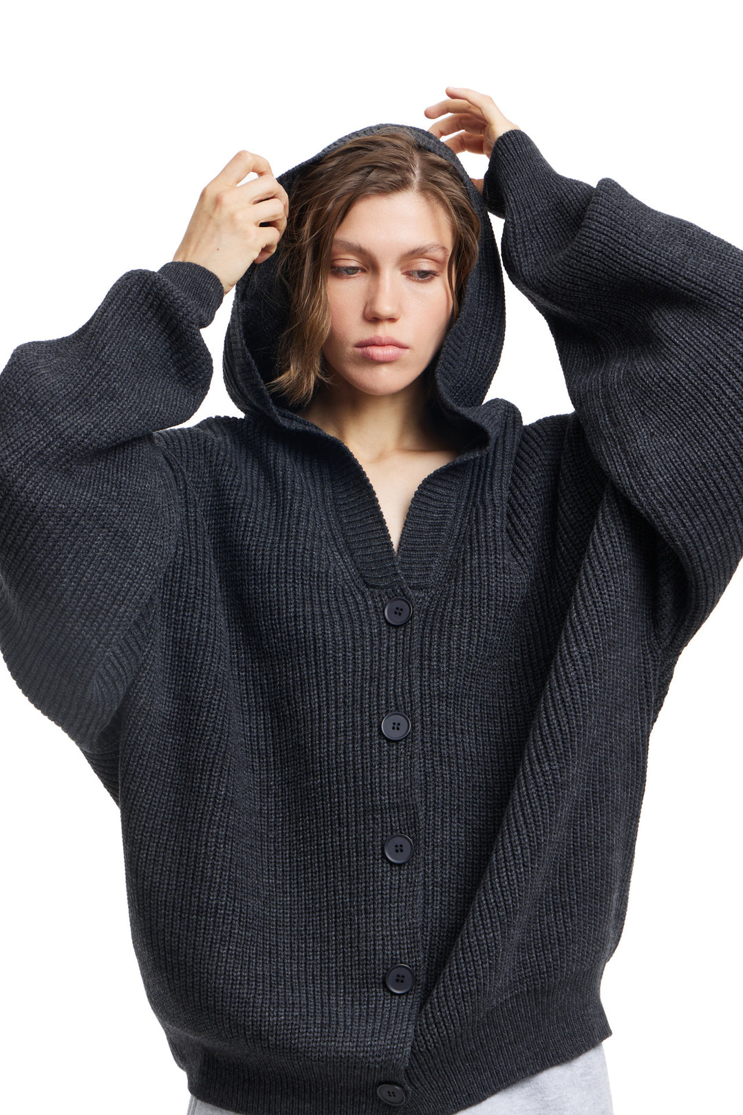 Damen Kuscheliger Strickmantel mit Kapuze Fudus